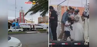 Recién casados se trasladan en un tráiler después de su boda y causan furor en redes