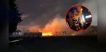 Feroz incendio en fábrica de gaseosas Casinelli en Trujillo deja dos camiones de reparto incinerados