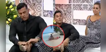 Christian Domínguez sorprende al 'lavarle los pies' en vivo a Karla Tarazona: "Relájate, mami"