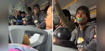 Captan a pasajero con su chupón en bus y genera curiosidad en redes: "A lo mejor le calma la ansiedad" Captan a pasajero con su chupón en bus y genera curiosidad en redes: "A lo mejor le calma la ansiedad"