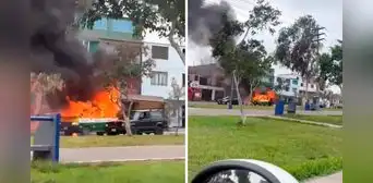 Combi se prende en llamas en plena av. Dominicos en Callao y bloquea la vía: bomberos atienden la emergencia Combi se prende en llamas en plena av. Dominicos en Callao y bloquea la vía: bomberos atienden la emergencia