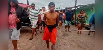 Sujeto intentó abusar de joven, pero vecinos lo capturan y lo amarran a poste en Iquitos: agresor fue trasladado a comisaría