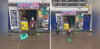 Comerciante usa tina para vender cervezas pese a inundación y usuarios dicen: “Ingeniería pura”
