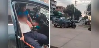 Captan en video el momento exacto en que conductor agrede y secuestra a su pareja en Trujillo