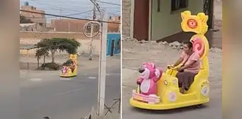 Peruana pasea en carrito infantil en las calles de Lima y usuarios bromean: “El que puede, puede”