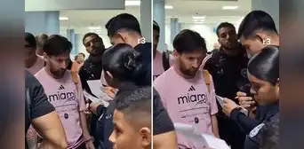 Joven duda de la identidad de Messi en aeropuerto y el momento es viral: "Una persona igual a cualquiera" Joven duda de la identidad de Messi en aeropuerto y el momento es viral: "Una persona igual a cualquiera"