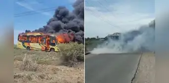 Presuntos extorsionadores incendian bus de empresa "El Dorado" tras amenazar a pasajeros en La Libertad
