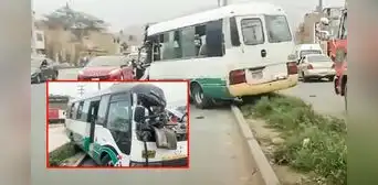 Cúster pierde el control y choca contra un poste en la Carretera Central: deja al menos 8 heridos