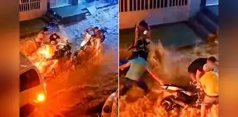 Torrencial lluvia en Jaén convierte calles en riachuelo: arrastra motocicletas y afecta viviendas Torrencial lluvia en Jaén convierte calles en riachuelo: arrastra motocicletas y afecta viviendas