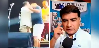 Alcalde de Trujillo abandona entrevista tras ser cuestionado por baile con animador: "No es un beso, mire bien" Alcalde de Trujillo abandona entrevista tras ser cuestionado por baile con animador: "No es un beso, mire bien"