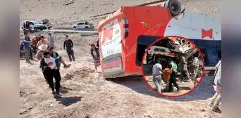 Bus con 50 pasajeros se despista en la Panamericana Sur en Arequipa: chofer saltó del vehículo antes de volcarse Bus con 50 pasajeros se despista en la Panamericana Sur en Arequipa: chofer saltó del vehículo antes de volcarse