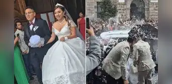 Novios celebraban su boda y terminaron empapados en espuma durante carnavales: "Ni la novia se salvó" Novios celebraban su boda y terminaron empapados en espuma durante carnavales: "Ni la novia se salvó"