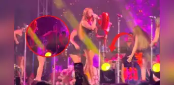 Susana Alvarado sufre aparatosa caída en pleno concierto de Corazón Serrano en Trujillo y es auxiliada por sus compañeras Susana Alvarado sufre aparatosa caída en pleno concierto de Corazón Serrano en Trujillo y es auxiliada por sus compañeras