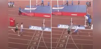 Escándalo en el atletismo: descalifican a un competidor por empujar a su rival cuando estaban por llegar a la meta Escándalo en el atletismo: descalifican a un competidor por empujar a su rival cuando estaban por llegar a la meta