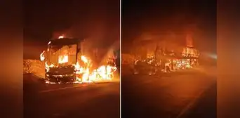 Decenas de pasajeros salvan de morir luego de que bus que venía a Lima se prenda en llamas Decenas de pasajeros salvan de morir luego de que bus que venía a Lima se prenda en llamas