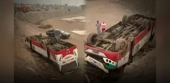 Chofer de bus Emptonsa resulta herido tras volcadura: chocó con vehículo de la misma línea Chofer de bus Emptonsa resulta herido tras volcadura: chocó con vehículo de la misma línea