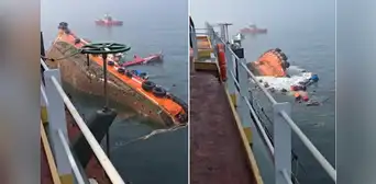 Así fue el momento exacto del hundimiento de buque que chocó con remolcadora en altamar y dejó 6 heridos Así fue el momento exacto del hundimiento de buque que chocó con remolcadora en altamar y dejó 6 heridos