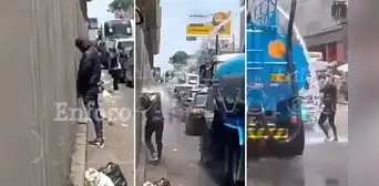 Hombre en cisterna arrojó agua a peatón que miccionaba en la vía pública: clip genera debate