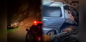 Conductor se salva de morir aplastado por caída de rocas en la carretera de Huancavelica Conductor se salva de morir aplastado por caída de rocas en la carretera de Huancavelica