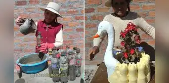 Adulta mayor sorprende al convertir botellas de plástico en un adorable macetero: “Peruana luchadora” Adulta mayor sorprende al convertir botellas de plástico en un adorable macetero: “Peruana luchadora”