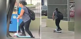 Captan a peruana usando scooter infantil en Lima y usuarios la aplauden: “Ante todo la puntualidad” Captan a peruana usando scooter infantil en Lima y usuarios la aplauden: “Ante todo la puntualidad”