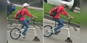 Joven cambia la llanta delantera de su bicicleta por un patín y usuarios reaccionan: "Lo busca la NASA" Joven cambia la llanta delantera de su bicicleta por un patín y usuarios reaccionan: "Lo busca la NASA"