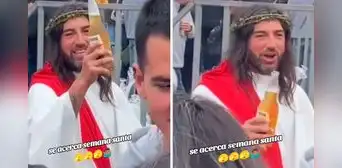Hombre vestido de Jesús es captado con cerveza en feria y desata risas en redes sociales: “Está celebrando por Semana Santa” Hombre vestido de Jesús es captado con cerveza en feria y desata risas en redes sociales: “Está celebrando por Semana Santa”