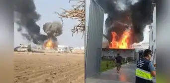 Lurín: así fue el preciso momento de la explosión que deja un almacén en llamas