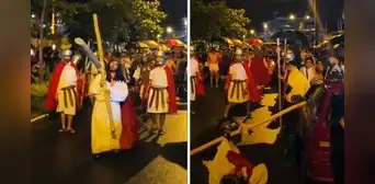 Hombre vestido de Jesús rompe ventana de auto con cruz y genera múltiples reacciones: "Que Dios se lo pague"
