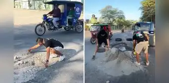 Tiktokers peruanos se unen e inician campaña para tapar huecos en las calles: “Si no haces nada, nada cambia” Tiktokers peruanos se unen e inician campaña para tapar huecos en las calles: “Si no haces nada, nada cambia”