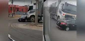 Camión arrastra un taxi por tres cuadras en Trujillo; testigos grabaron el incidente que no dejó heridos