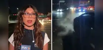 Reportera se salva de ser atropellada en plena transmisión en vivo y queda en shock Reportera se salva de ser atropellada en plena transmisión en vivo y queda en shock