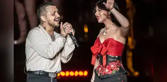 Nodal y Ángela Aguilar reaparecen juntos en Feria de Tabasco y sorprenden con apasionado beso tras cantar 'Dime cómo quieras'