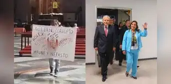 Peruanos protestan contra Dina Boluarte en su arribo a Roma para la entronización del papa León XIV: "Gobierno corrupto" Peruanos protestan contra Dina Boluarte en su arribo a Roma para la entronización del papa León XIV: "Gobierno corrupto"