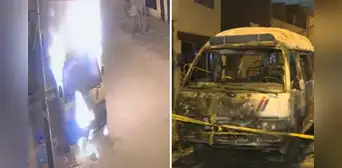 Presunto extorsionador prende fuego a una combi en SMP: delincuente roció combustible sobre la unidad