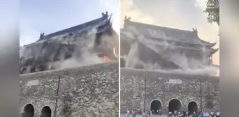 Más de 600 años en pie y cayó tras una reciente restauración: imágenes impactantes del derrumbe de una torre china