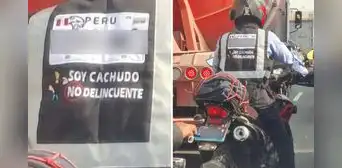 Motociclista peruano desata risas al usar chaleco, pero con insólita frase: “Soy cachudo, no delincuente”