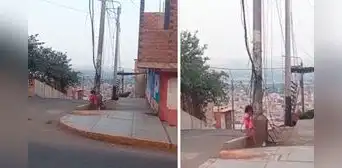 Niña peruana desata pánico al usar cables caídos de poste como columpio: “Debieron llamar a los padres”