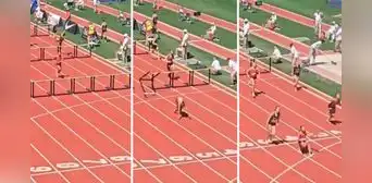 Atleta gana carrera de vallas pese a caerse al final: se volvió viral por cruzar la meta rodando