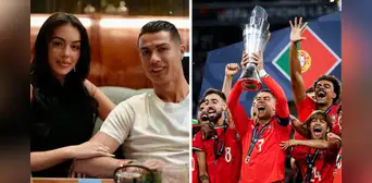 Emotiva celebración de Cristiano Ronaldo y Georgina tras ganar la UEFA Nations League Emotiva celebración de Cristiano Ronaldo y Georgina tras ganar la UEFA Nations League