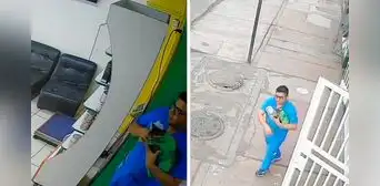 Veterinario en Comas sale corriendo de clínica tras sismo de 6,1 junto a gatito que estaba conectado a una botella de suero