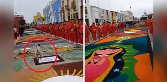 Perrito irrumpió durante Corpus Christi en Trujillo y caminó sobre alfombras decoradas con esmero Perrito irrumpió durante Corpus Christi en Trujillo y caminó sobre alfombras decoradas con esmero