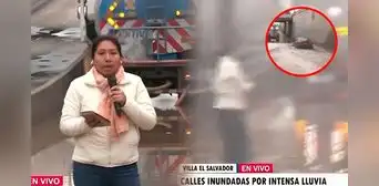 Vehículo pasa a toda velocidad en VES y moja a periodista que informaba sobre aniego por intensas lluvias Vehículo pasa a toda velocidad en VES y moja a periodista que informaba sobre aniego por intensas lluvias