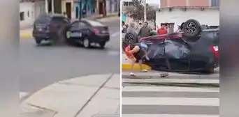 Mujer en silla de ruedas salva de morir aplastada tras quedar en medio de violento choque de autos en Trujillo
