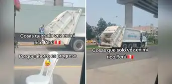 Joven se sube a camión de basura para ahorrarse pasaje del autobús: "Va a llegar perfumado" Joven se sube a camión de basura para ahorrarse pasaje del autobús: "Va a llegar perfumado"