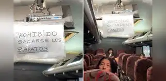 Pasajeros encuentran curioso mensaje dentro de un bus interprovincial y desata risas: “Prohibido sacarse los zapatos”