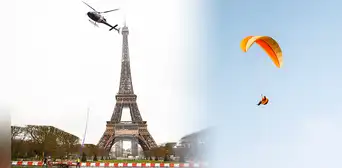 Dos paracaidistas saltaron de la Torre Eiffel en Francia tras escalar el monumento en la madrugada: ambos fueron detenidos Dos paracaidistas saltaron de la Torre Eiffel en Francia tras escalar el monumento en la madrugada: ambos fueron detenidos