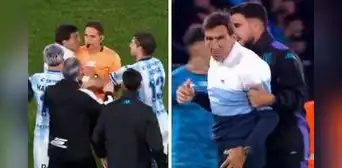 Gustavo Costas se volvió 'loco': pechó al árbitro, casi le pega y su hijo tuvo que controlarlo
