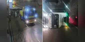 Cierran tramo de la Línea Amarilla: camión se vuelca dentro de túnel cerca de puente Bella Unión
