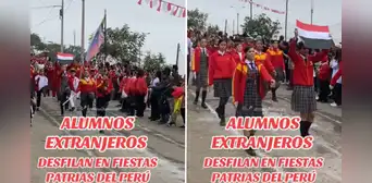 Delegación de alumnos extranjeros se hace presente en desfile escolar y son la sensación en redes: "Los queremos mucho" Delegación de alumnos extranjeros se hace presente en desfile escolar y son la sensación en redes: "Los queremos mucho"